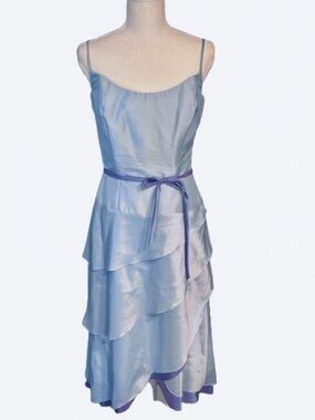 NWT B2 Blue Purple Cocktail Dress Formal New Midi Ruffled Tiered Wedding Medium